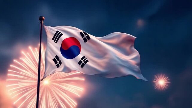 South Korean Flag Waving with Fireworks Celebration 33.