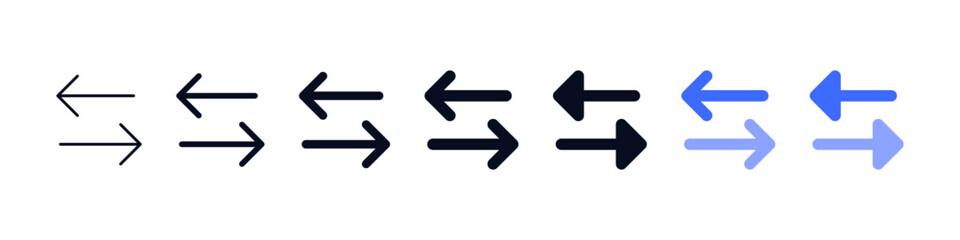 Exchange icon swap symbol, arrows data transfer icon. Directional left arrow icon featuring multiple outline and filled variations, ideal for navigation controls, back actions, UI interfaces
