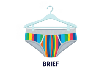 Colorful striped briefs hanging on a white hanger isolated on transparent background