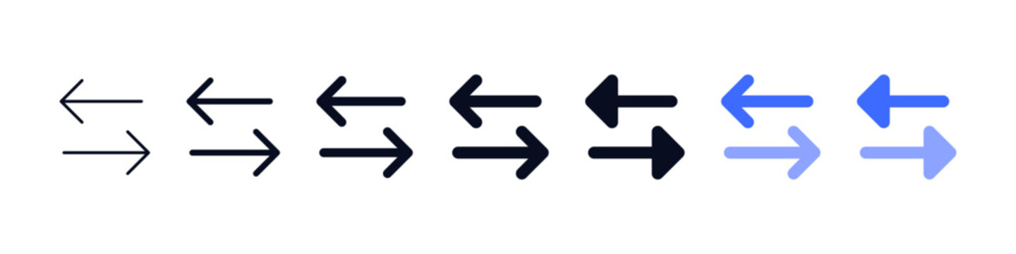 Exchange icon swap symbol, arrows data transfer icon. Directional left arrow icon featuring multiple outline and filled variations, ideal for navigation controls, back actions, UI interfaces