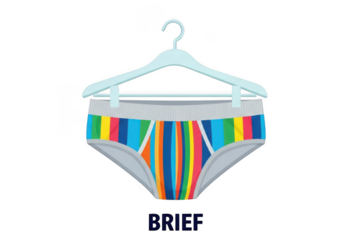 Colorful striped briefs hanging on a white hanger isolated on transparent background