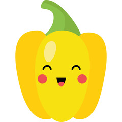Yellow Bell Pepper Character with a Happy Smiling Face and Rosy Cheeks Vibrant and Playful Cartoon Vegetable Illustration on Transparent Background
