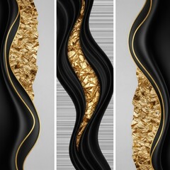Fototapeta premium 3d abstract black and gold waves