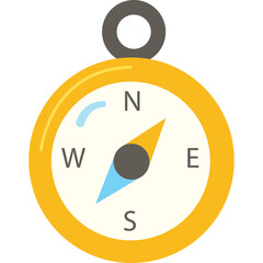 Yellow Compass Showing North Direction with Blue and Orange Needle on White Background Transparent Illustration