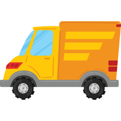 Yellow Delivery Truck with Orange Cargo Box and Blue Windows on a Transparent Background Pixel Art Style