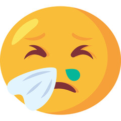 Yellow Emoji Character With Blue Eyes And Brown Eyebrows Wipes Nose With White Tissue Sad Expression