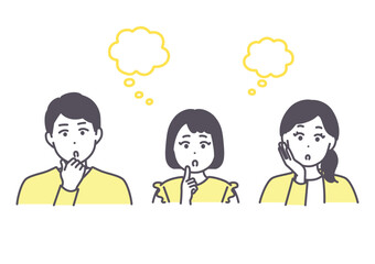 若い親子が話を聞いて、考える様子のイラスト