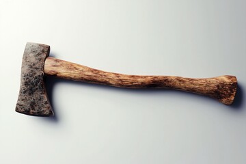 Rustic Axe with Wooden Handle on Soft Gray Background
