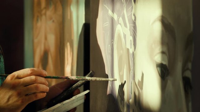 Fine Artist paints at Sunset in his Studio 