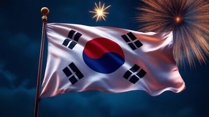 South Korean Flag Waving with Fireworks Celebration 28.