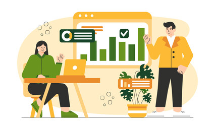 Business People Checking Financial Dashboard Flat Vector Illustration