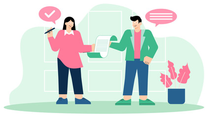 Business People Signing Sales Agreement Flat Vector Illustration