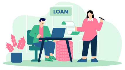 Business People Applying for Business Loan Flat Vector Illustration