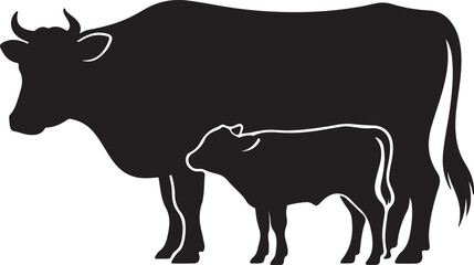 Cow and Calf Silhouette Icon Farm Animal Vector Illustration 