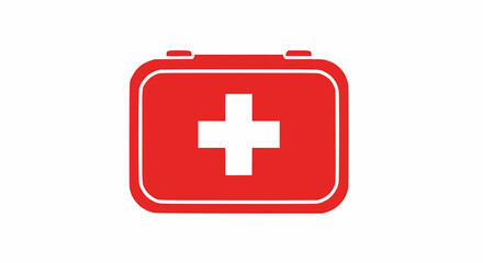 Obraz premium A simple graphic illustration of a red first aid kit with a white cross symbol on its front, set against a clean white background.