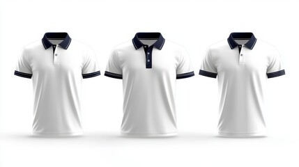 Front and back view, collar polo tee shirt set with front, back, and side views cutout  isolated on a white background