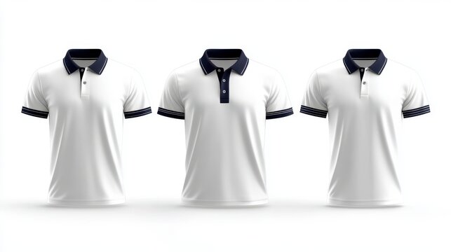 Front and back view, collar polo tee shirt set with front, back, and side views cutout  isolated on a white background