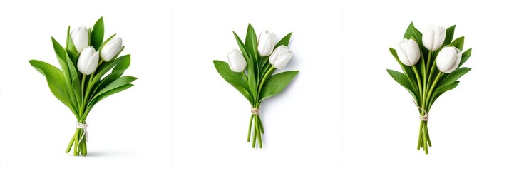 Fototapeta premium Elegant White Tulip Bouquets Collection Isolated on White