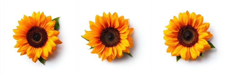 Obraz premium Vibrant Sunflowers Isolated on White Background, Top View