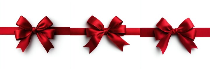 Fototapeta premium Elegant Red Satin Gift Bows with Ribbon Isolated on White Background