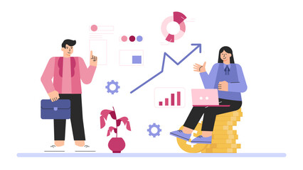 Business People Preparing Financial Statement Flat Vector Illustration