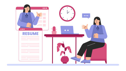 HR Manager Conducting Online Job Interview Flat Vector Illustration
