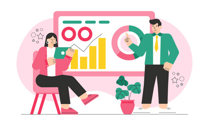 Business People Setting Key Performance Indicators Flat Vector Illustration