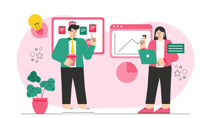 Corporate Marketing Team Planning Campaign Flat Vector Illustration