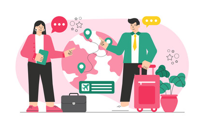 Flat Design Global Business Travel and Networking Flat Vector Illustration