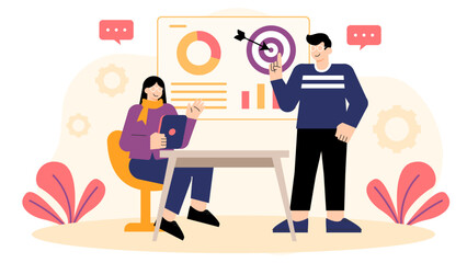 Flat Design Business People Planning Annual Strategy Flat Vector Illustration