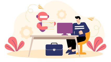 Business People Using Virtual Assistants for Work Flat Vector Illustration