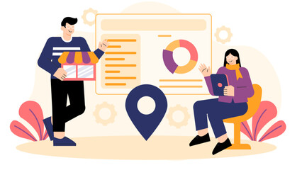 Business People Doing Market Positioning Analysis Flat Vector Illustration