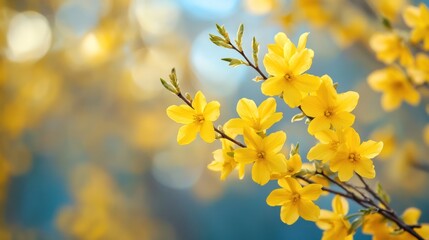 Vibrant Yellow Forsythia Flowers Blooming in Spring