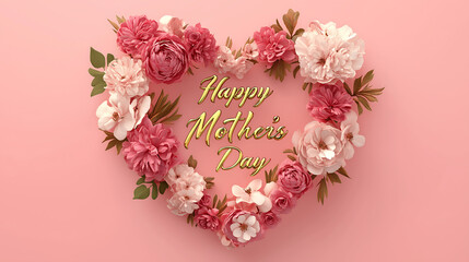Happy mother's day floral heart greeting card pink flower background, Mother's Day background.