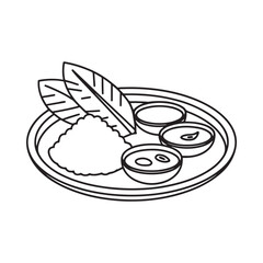 Simple line drawing of a traditional indian meal on a plate