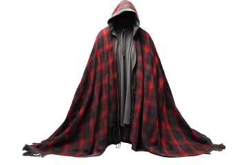 Mysterious Red Plaid Hooded Cape Garment Apparel on transparent background png