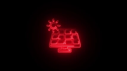Red Neon Solar Panel and Sun Icon on Black Background solar energy renewable energy - Powered by Adobe