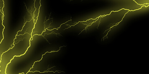 Lightning Effects on yellow Screen for Digital Design. Elegant black marble texture with yellow veining, timeless sophistication. lightning bolt on black background. Black marble texture for bg. 