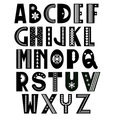 Decorative Alphabet Letters With Geometric Patterns And Symbols On White Background