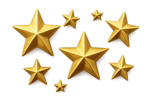 Golden stars rating and review element, showing success, best quality, and award on transparent background