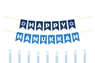 Happy Hanukkah banner, greeting card, lettering bunting garland, vector illustration
