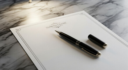 blank portrait vertical minimal a4 certificate achievement paper with black signature pen realistic mockup template isolated