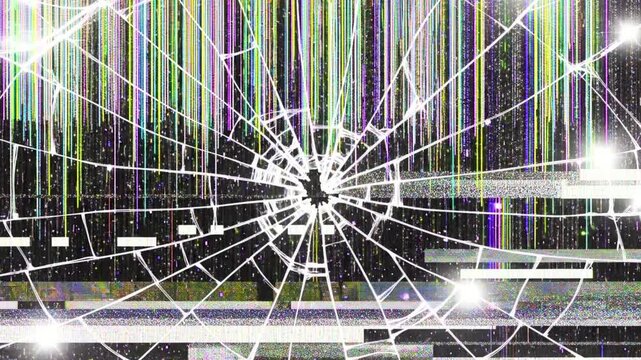 Screen monitor broken background displays intricate glass cracks and colorful lines on a vibrant LCD panel