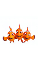 Vibrant cartoon fish trio with tropical colors in lively coral reef scene