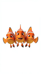 Friendly cartoon fish trio showcasing unity in vibrant coral reef waters