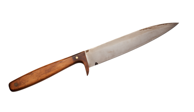 Sharp Metal Blade Knife with Wood Grip for Culinary Use on transparent background png