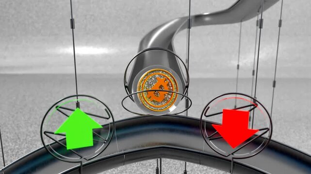 Bitcoin Coin Rolling Toward Bearish Down Arrow