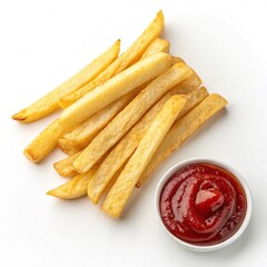 French Fries with Ketchup &ndash; Isolated on Transparent Background,Golden French Fries with Ketchup &ndash; Isolated Food Cutout
