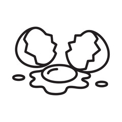 Simple line art of a cracked egg with yolk spilling