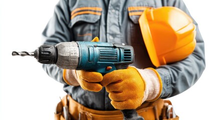 Craftsman at Work: A construction worker, equipped with a drill and a helmet, embodies the essence of skillful craftsmanship and dedication, ready to bring designs to life.